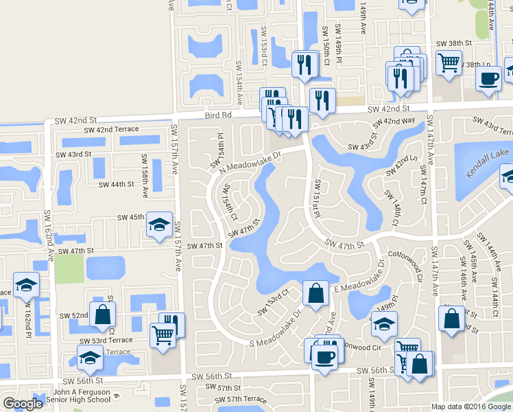 map of restaurants, bars, coffee shops, grocery stores, and more near 4661 Southwest 153rd Court in Miami