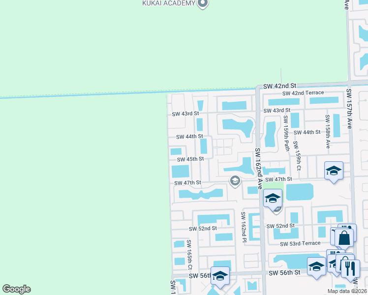 map of restaurants, bars, coffee shops, grocery stores, and more near 4416 Southwest 164th Path in Miami