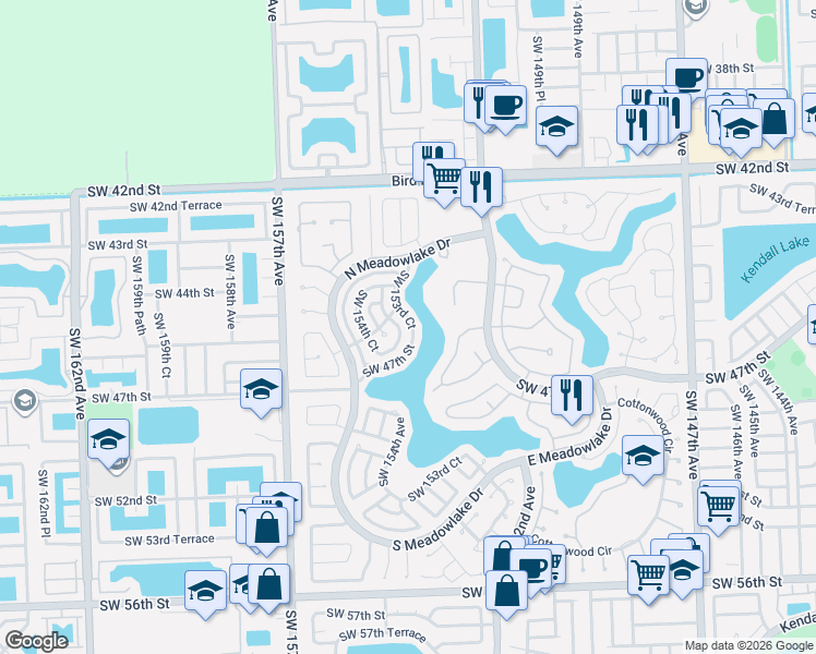 map of restaurants, bars, coffee shops, grocery stores, and more near 4661 Southwest 153rd Court in Miami
