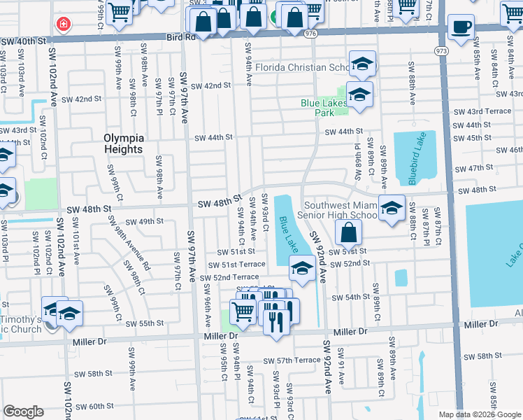 map of restaurants, bars, coffee shops, grocery stores, and more near 4845 Southwest 94th Avenue in Miami
