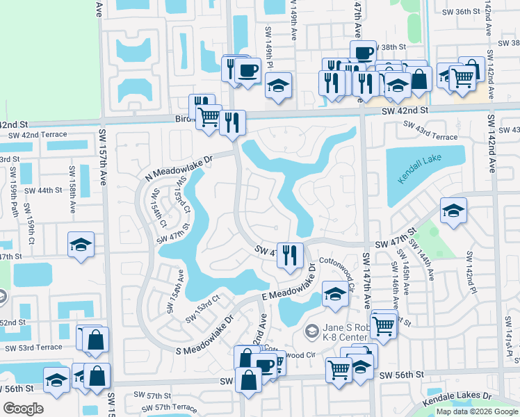 map of restaurants, bars, coffee shops, grocery stores, and more near 4520 Southwest 149th Court in Miami
