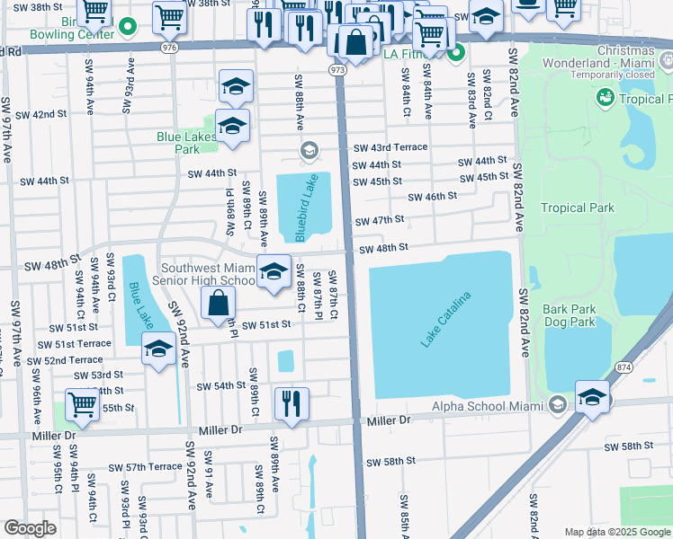 map of restaurants, bars, coffee shops, grocery stores, and more near 4820 Southwest 87th Avenue in Miami