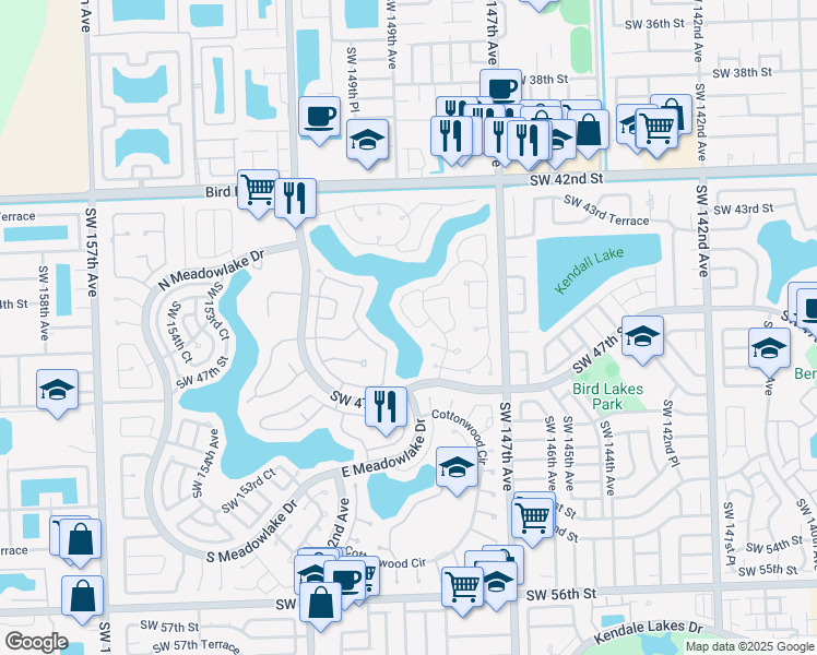 map of restaurants, bars, coffee shops, grocery stores, and more near 14842 Southwest 43rd Lane in Miami