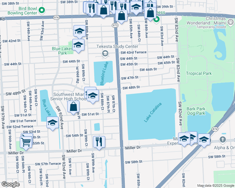 map of restaurants, bars, coffee shops, grocery stores, and more near 4820 Southwest 87th Avenue in Miami