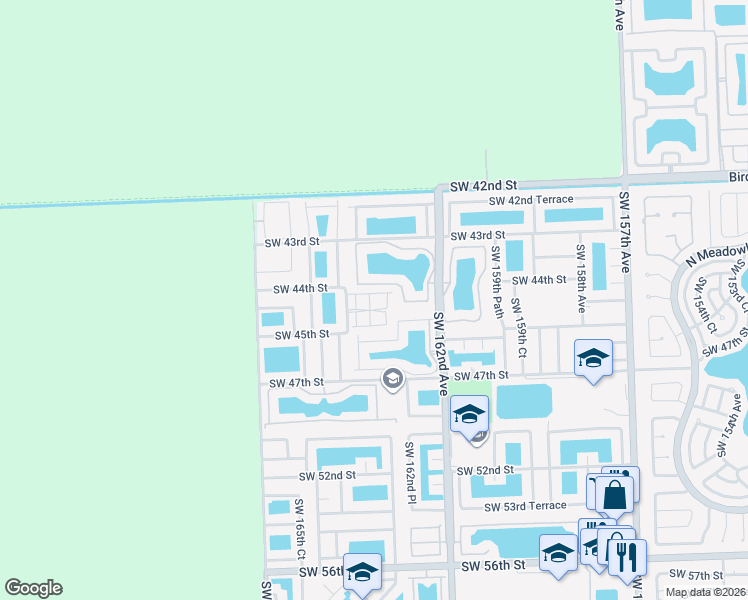 map of restaurants, bars, coffee shops, grocery stores, and more near 4413 Southwest 163rd Place in Miami