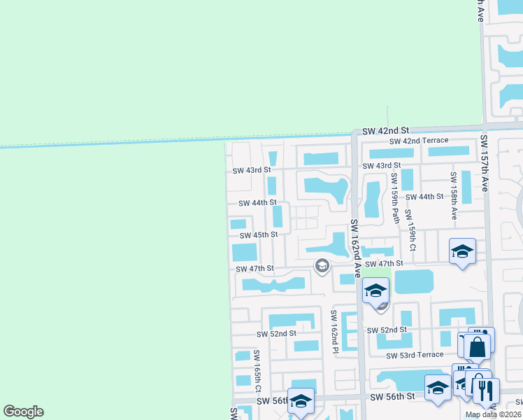 map of restaurants, bars, coffee shops, grocery stores, and more near 4416 SW 164th Path in Miami
