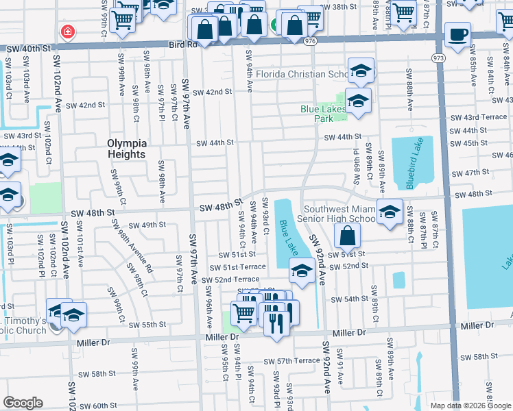 map of restaurants, bars, coffee shops, grocery stores, and more near 4845 Southwest 94 Avenue in Miami