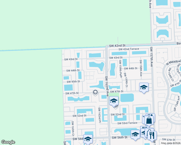 map of restaurants, bars, coffee shops, grocery stores, and more near 4405 Southwest 163rd Place in Miami