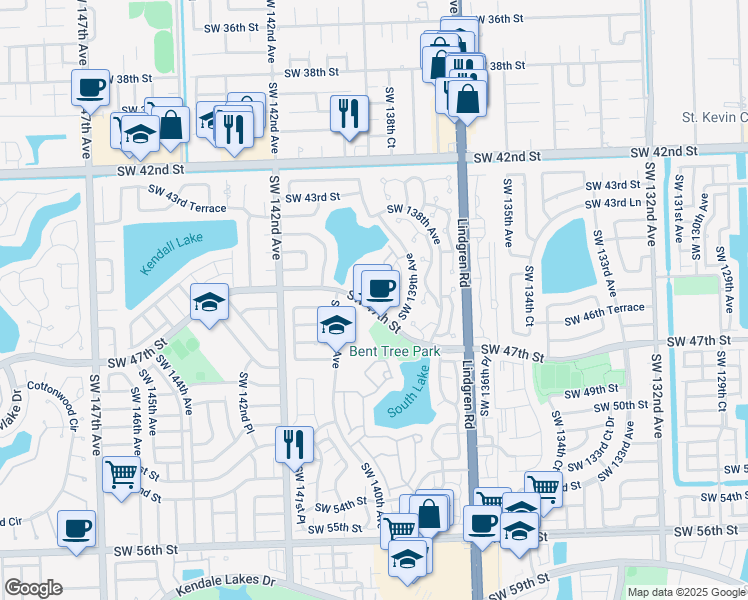 map of restaurants, bars, coffee shops, grocery stores, and more near 13926 Southwest 46th Terrace in Miami