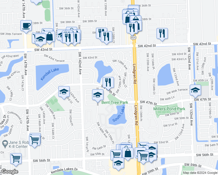 map of restaurants, bars, coffee shops, grocery stores, and more near 13926 Southwest 46th Terrace in Miami