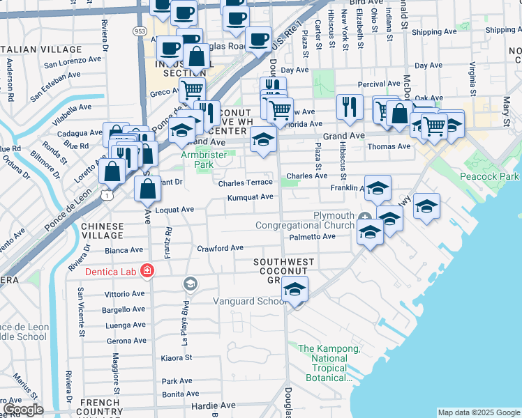 map of restaurants, bars, coffee shops, grocery stores, and more near 3779 Loquat Avenue in Miami