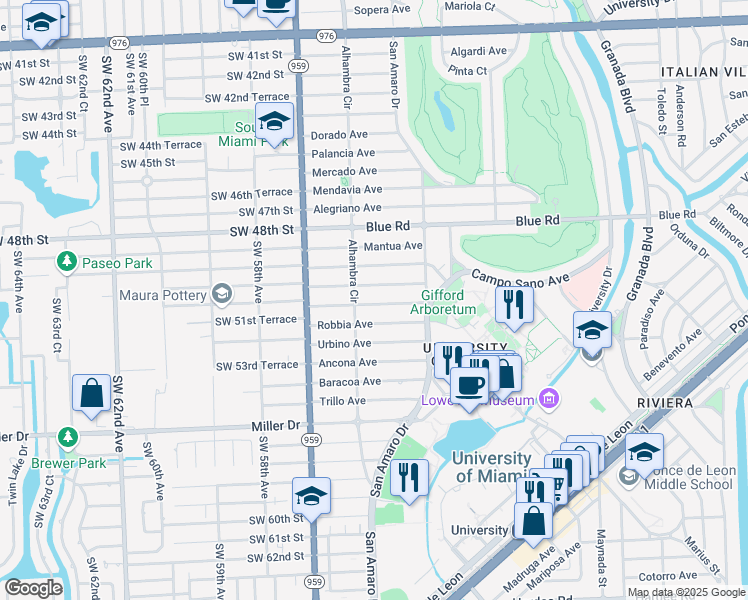 map of restaurants, bars, coffee shops, grocery stores, and more near 1450 Certosa Avenue in Coral Gables