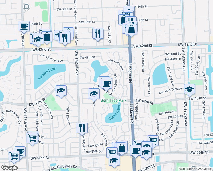 map of restaurants, bars, coffee shops, grocery stores, and more near 13926 Southwest 46th Terrace in Miami