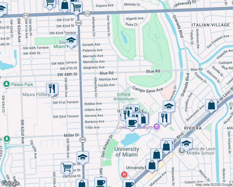 map of restaurants, bars, coffee shops, grocery stores, and more near 1414 Certosa Avenue in Coral Gables