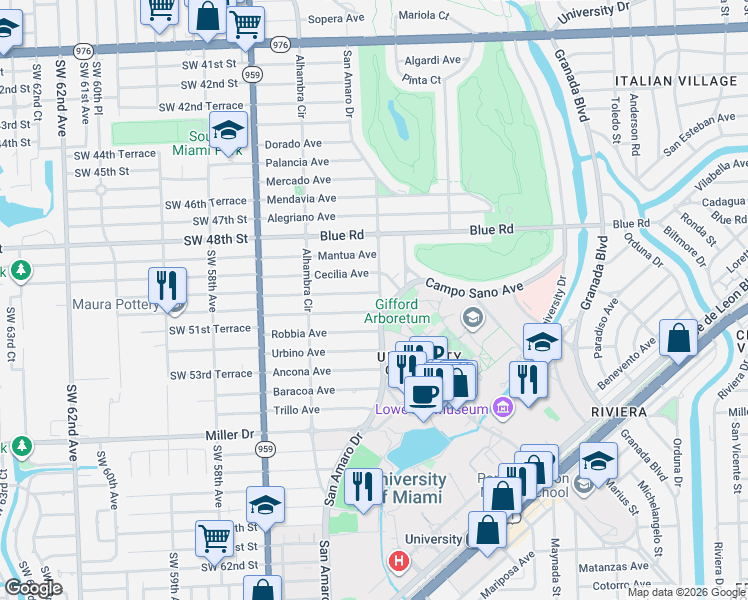 map of restaurants, bars, coffee shops, grocery stores, and more near 1414 Certosa Avenue in Coral Gables