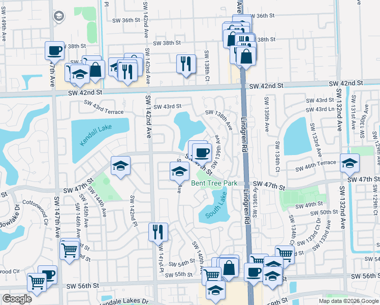 map of restaurants, bars, coffee shops, grocery stores, and more near 13926 Southwest 46th Terrace in Miami