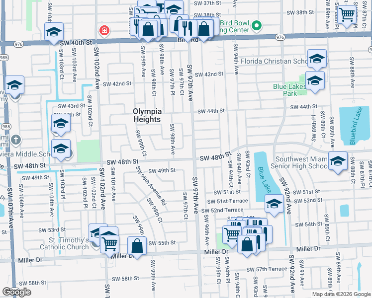 map of restaurants, bars, coffee shops, grocery stores, and more near 9741 Southwest 48th Street in Miami