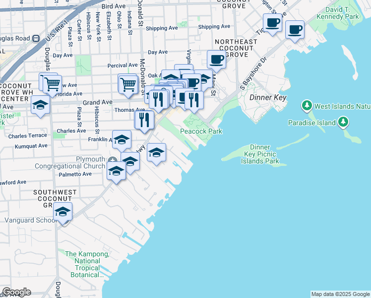 map of restaurants, bars, coffee shops, grocery stores, and more near 3165 Via Abitare Way in Miami
