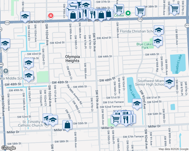 map of restaurants, bars, coffee shops, grocery stores, and more near 9741 Southwest 48th Street in Miami