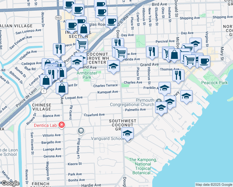 map of restaurants, bars, coffee shops, grocery stores, and more near 3779 Loquat Avenue in Miami