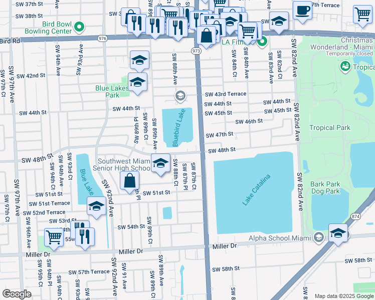 map of restaurants, bars, coffee shops, grocery stores, and more near 8771 Southwest 49th Street in Miami