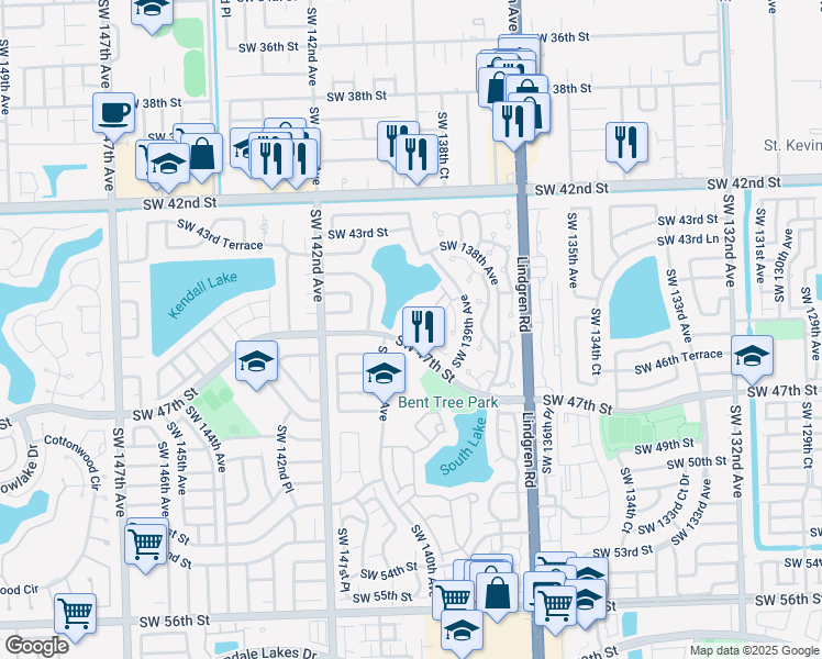 map of restaurants, bars, coffee shops, grocery stores, and more near 13926 Southwest 46th Terrace in Miami