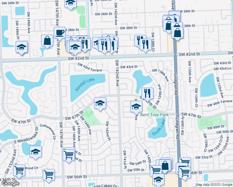 map of restaurants, bars, coffee shops, grocery stores, and more near 14231 Southwest 46th Terrace in Miami