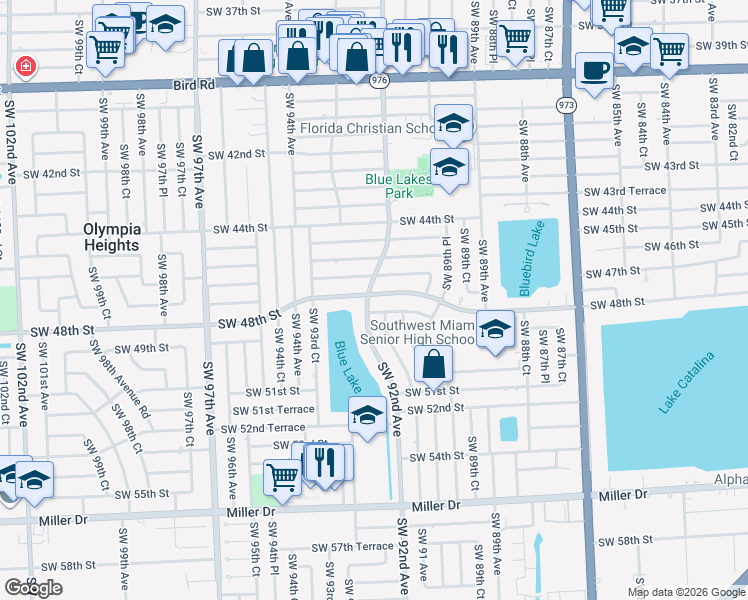 map of restaurants, bars, coffee shops, grocery stores, and more near 9200 Southwest 46th Terrace in Miami