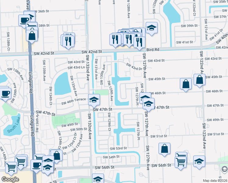 map of restaurants, bars, coffee shops, grocery stores, and more near 12904 Southwest 45th Terrace in Miami