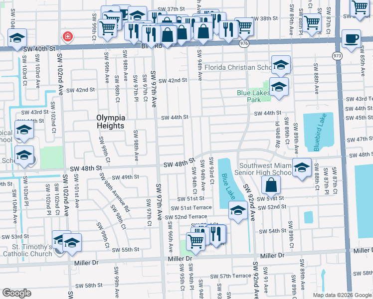 map of restaurants, bars, coffee shops, grocery stores, and more near 4625 Southwest 95th Avenue in Miami