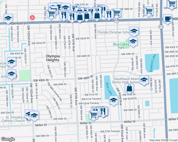 map of restaurants, bars, coffee shops, grocery stores, and more near 4625 Southwest 95th Avenue in Miami