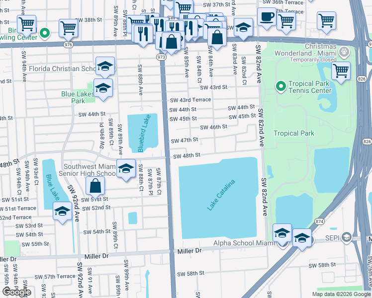 map of restaurants, bars, coffee shops, grocery stores, and more near 4285 Southwest 86th Avenue in Miami