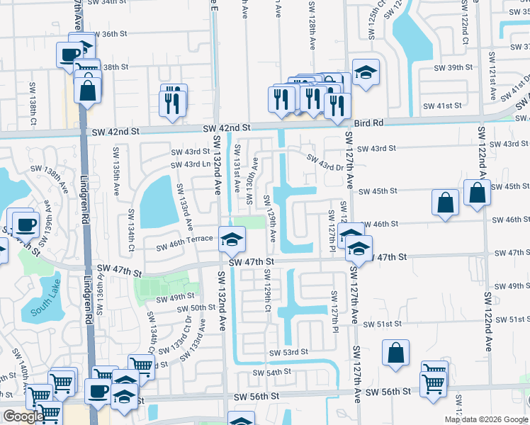 map of restaurants, bars, coffee shops, grocery stores, and more near 12904 Southwest 45th Terrace in Miami