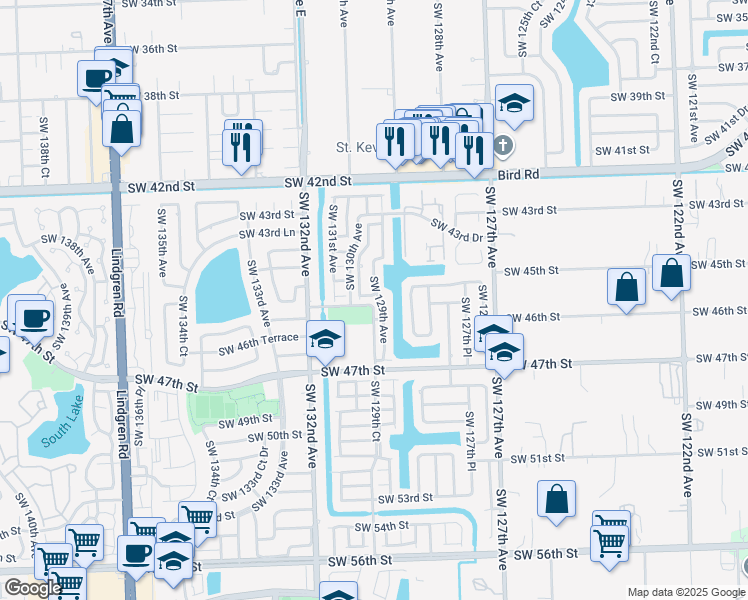 map of restaurants, bars, coffee shops, grocery stores, and more near 12904 Southwest 45th Terrace in Miami