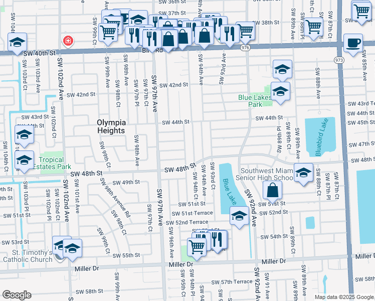 map of restaurants, bars, coffee shops, grocery stores, and more near 4625 Southwest 95th Avenue in Miami