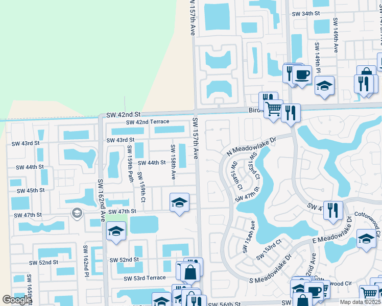map of restaurants, bars, coffee shops, grocery stores, and more near 15719 SW 43rd Ln in Miami