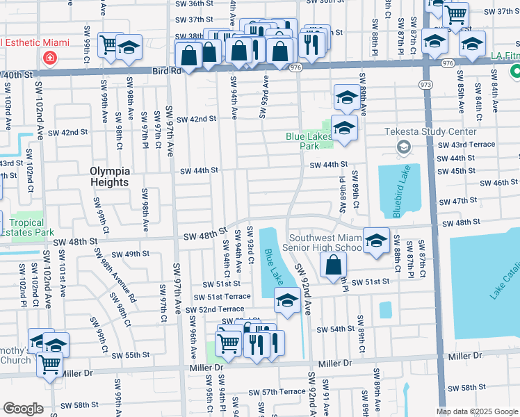 map of restaurants, bars, coffee shops, grocery stores, and more near 9330 Southwest 46th Terrace in Miami