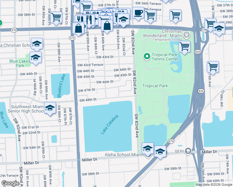 map of restaurants, bars, coffee shops, grocery stores, and more near 4730 Southwest 83rd Avenue in Miami