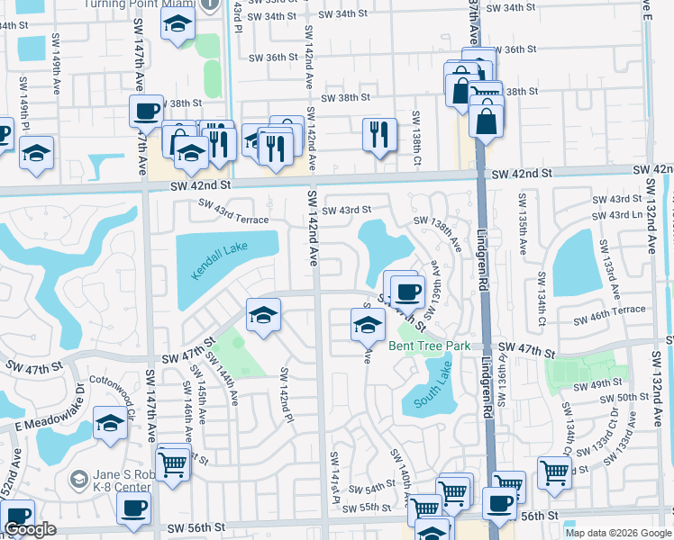 map of restaurants, bars, coffee shops, grocery stores, and more near 14085 SW 46th Terrace in Miami
