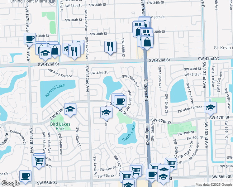map of restaurants, bars, coffee shops, grocery stores, and more near 13994 Southwest 46th Terrace in Miami