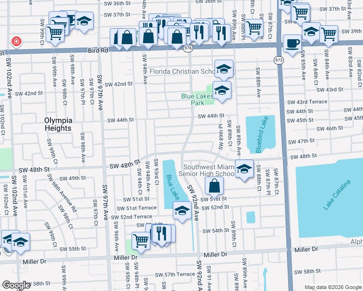 map of restaurants, bars, coffee shops, grocery stores, and more near 9200 Southwest 46th Terrace in Miami
