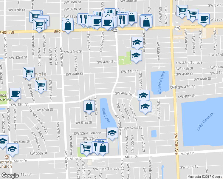 map of restaurants, bars, coffee shops, grocery stores, and more near 9200 Southwest 46th Terrace in Miami