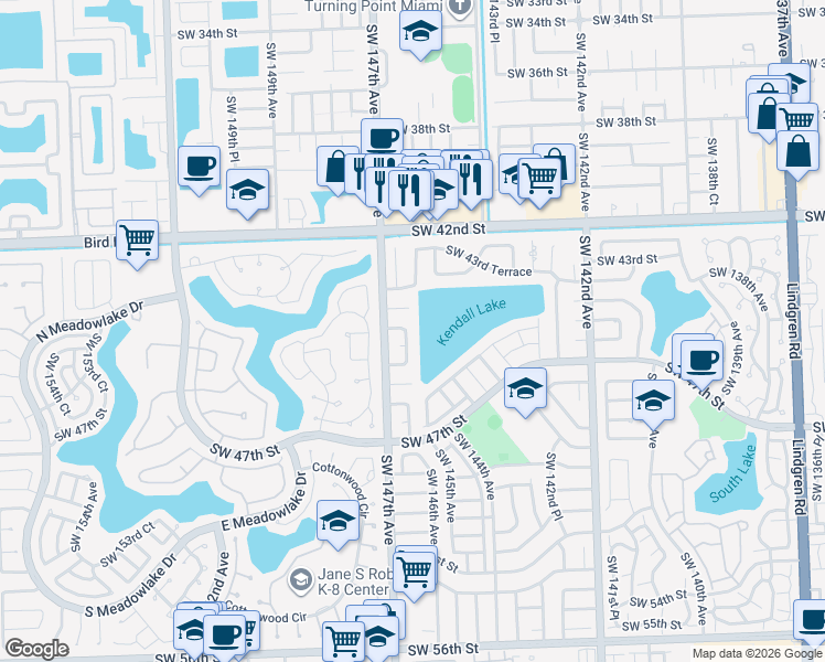 map of restaurants, bars, coffee shops, grocery stores, and more near 4511 Southwest 146th Court in Miami