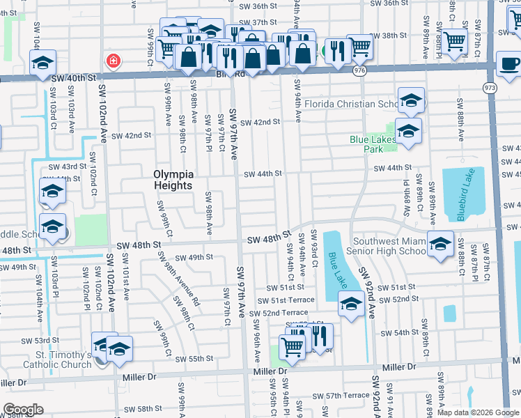 map of restaurants, bars, coffee shops, grocery stores, and more near 9601 Southwest 46th Terrace in Miami