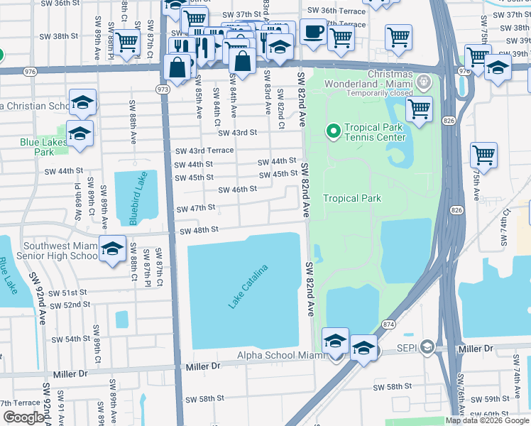 map of restaurants, bars, coffee shops, grocery stores, and more near 4730 Southwest 83rd Avenue in Miami