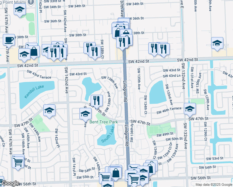 map of restaurants, bars, coffee shops, grocery stores, and more near 4410 Southwest 137th Court in Miami