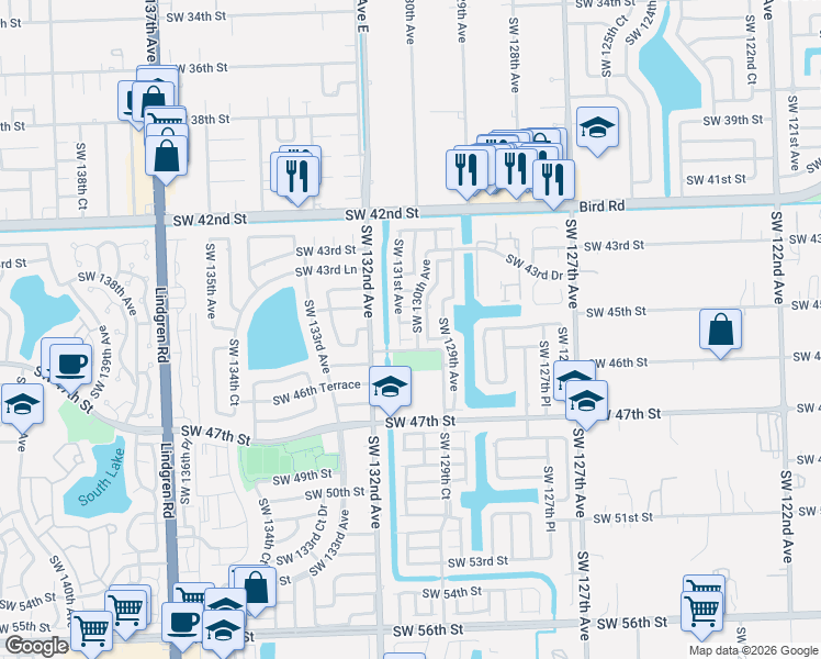map of restaurants, bars, coffee shops, grocery stores, and more near 13023 Southwest 45th Terrace in Miami