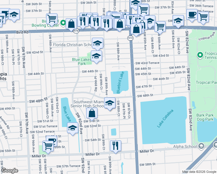 map of restaurants, bars, coffee shops, grocery stores, and more near 4705 Southwest 89th Avenue in Miami