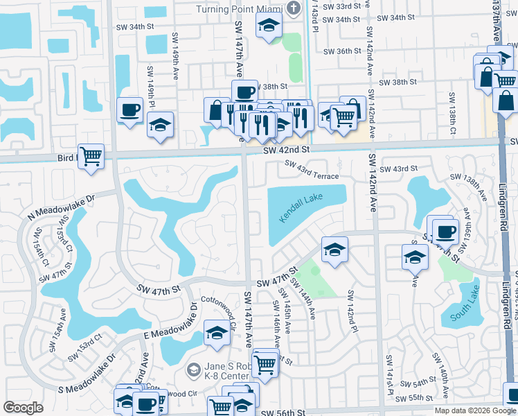 map of restaurants, bars, coffee shops, grocery stores, and more near 4511 Southwest 146th Court in Miami