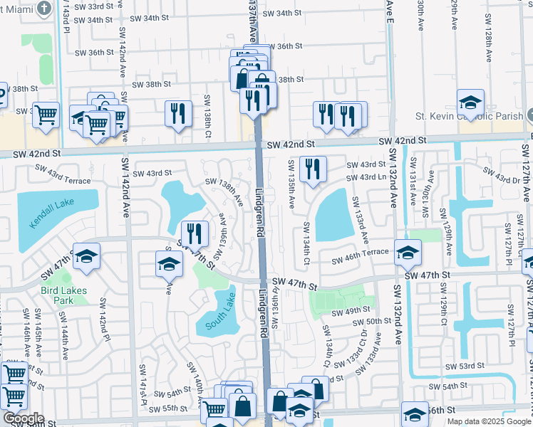 map of restaurants, bars, coffee shops, grocery stores, and more near 4476 Southwest 136th Place in Miami